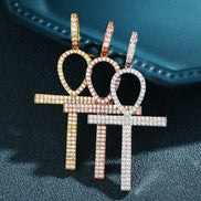 Round Cut Moissanite Ankh Cross Iced Out Pedant For Men's