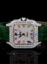 Green Color Leather Belt Moissanite Diamond Men's Watch