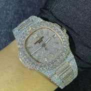 Moissanite Dual Tone Hip Hop Iced Out Watch Gift For Men's