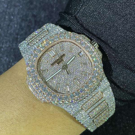 Moissanite Dual Tone Hip Hop Iced Out Watch Gift For Men's