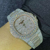 Moissanite Dual Tone Hip Hop Iced Out Watch Gift For Men's