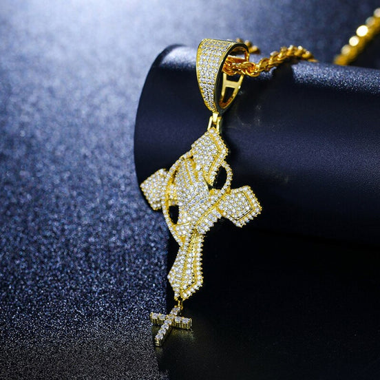 Men's Sterling Silver Praying God Cross Hand Luxury Pendant