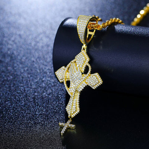 Men's Sterling Silver Praying God Cross Hand Luxury Pendant