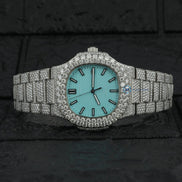 Fully Iced Out Sky Blue VVS1 Moissanite Luxury Watch