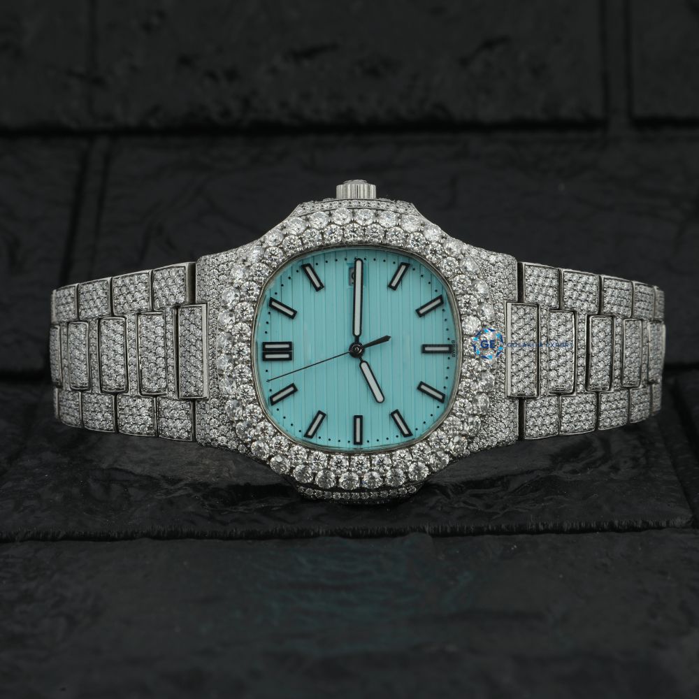 Fully Iced Out Sky Blue VVS1 Moissanite Luxury Watch