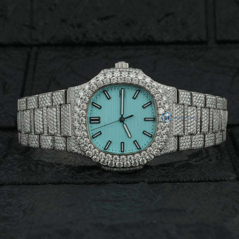 Fully Iced Out Sky Blue VVS1 Moissanite Luxury Watch