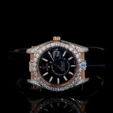 Date Just Black Rubber Belt Moissanite Diamond Wrist Watch