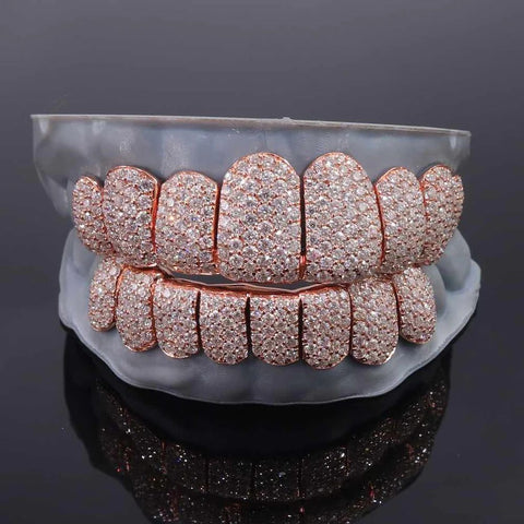 Rose Gold Plated Handmade Moissnaite Grillz For Men's