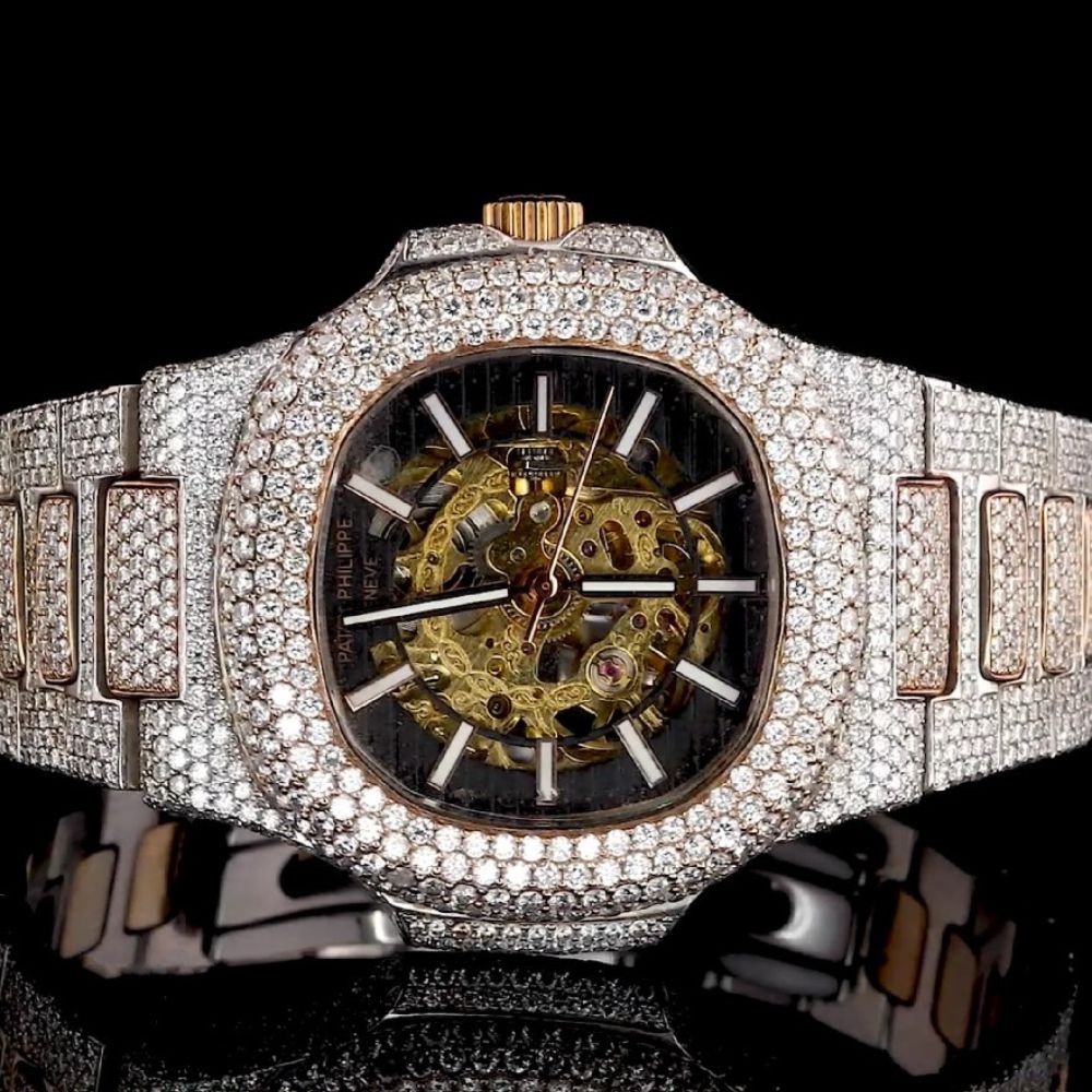 Full Rose Skeleton Moissanite Diamond Wrist Watch