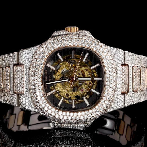 Full Rose Skeleton Moissanite Diamond Wrist Watch