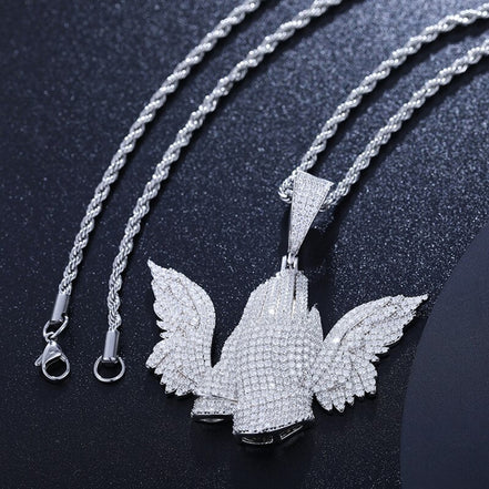 Moissanite Diamond Praying Hands Customize Men's Pendant