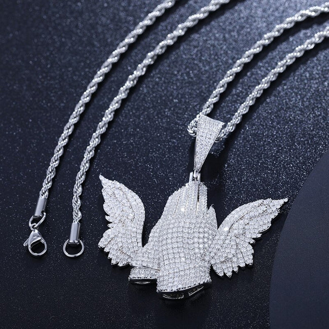 Moissanite Diamond Praying Hands Customize Men's Pendant