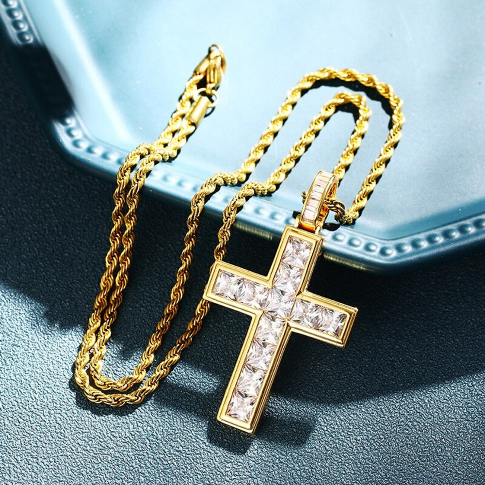 Princess Cut Moissanite Criss Cross Men's Hip Hop Pendant