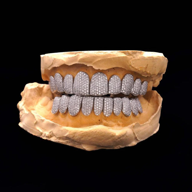 Colorless Moissanite 10 On 10 Fully Iced Out Grillz For Men's
