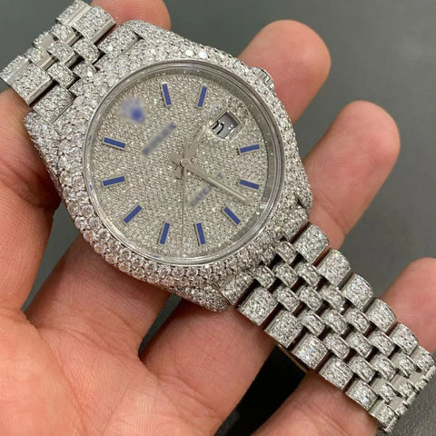 Blue Stick Datejust Iced Out Moissanite Watch