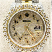 Arabic Number Dual Tone Iced Out Moissanite Watch