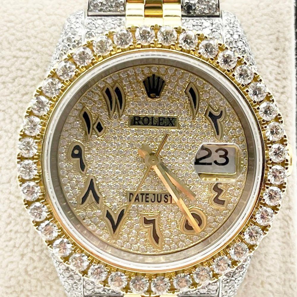 Arabic Number Dual Tone Iced Out Moissanite Watch