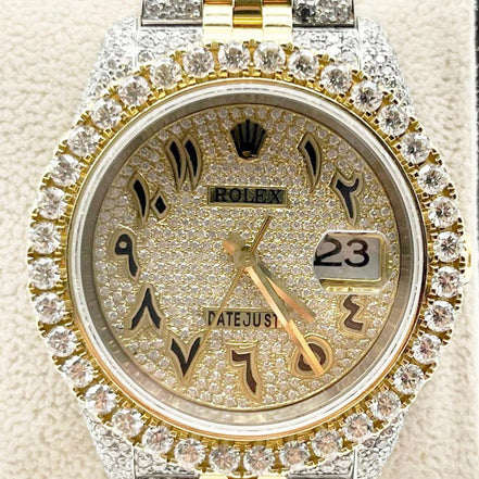 Arabic Number Dual Tone Iced Out Moissanite Watch