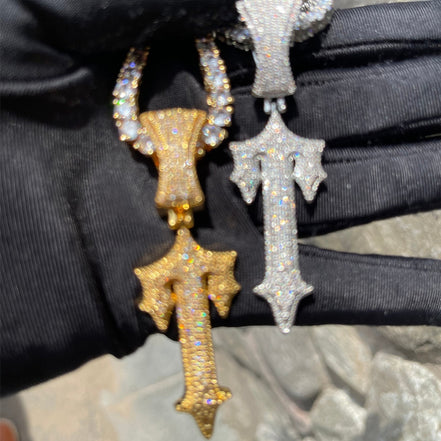 Hip Hop Rock Star Sword Cross VVS Moissanite Hip Hop Pendant