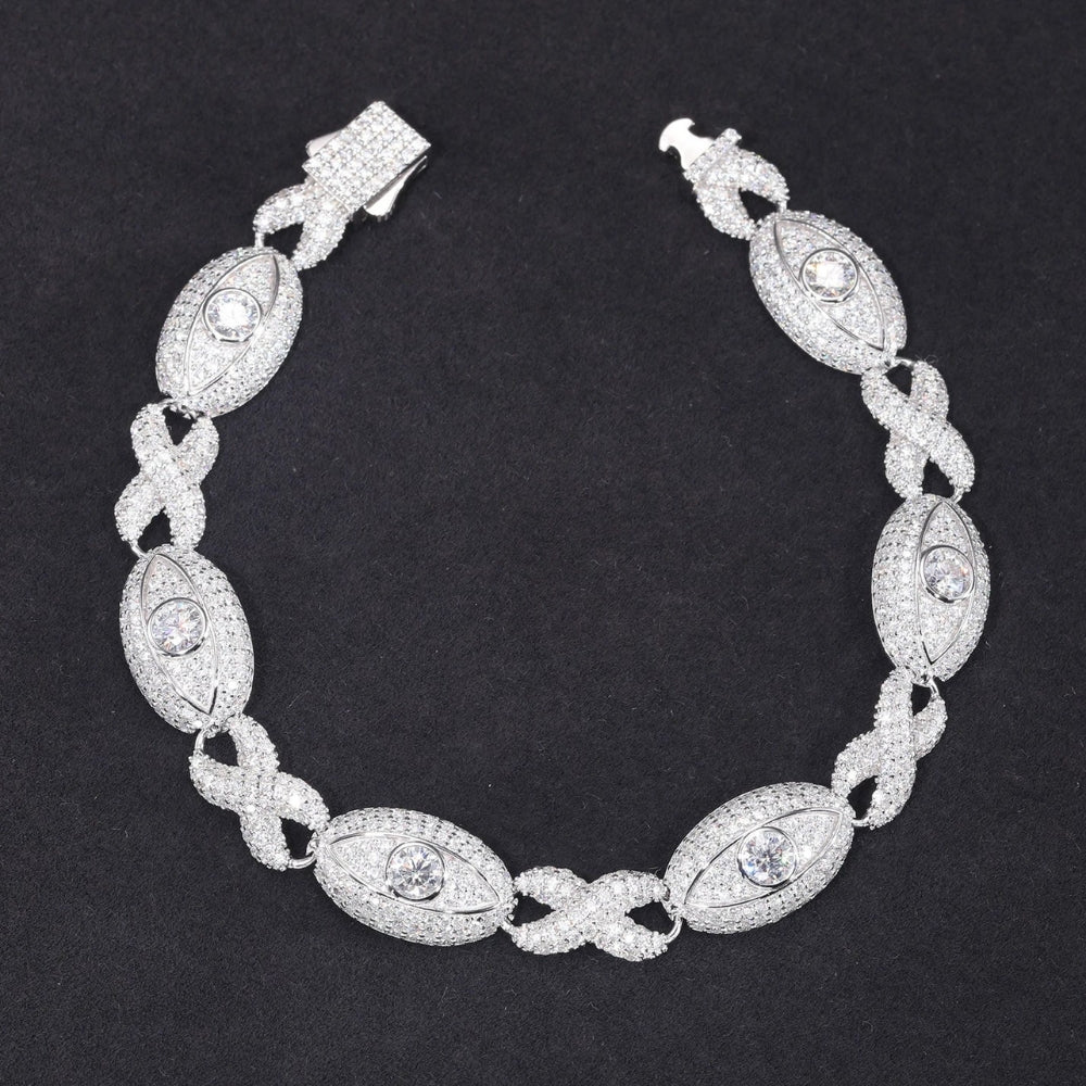 925 Sterling Silver Iced Out Eye Infinity Link Bracelet