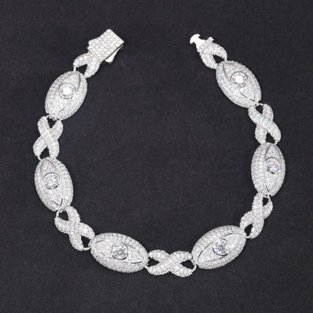 925 Sterling Silver Iced Out Eye Infinity Link Bracelet