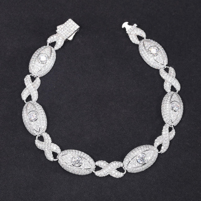 925 Sterling Silver Iced Out Eye Infinity Link Bracelet