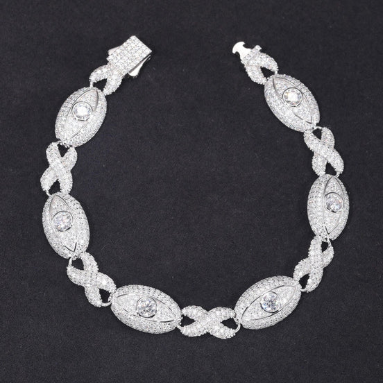 925 Sterling Silver Iced Out Eye Infinity Link Bracelet
