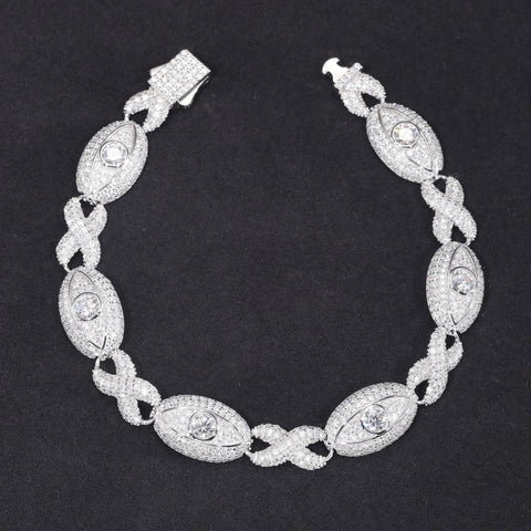 925 Sterling Silver Iced Out Eye Infinity Link Bracelet