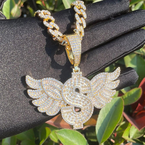 Dollar Retailers Symbol Wing Moissanite Pendants