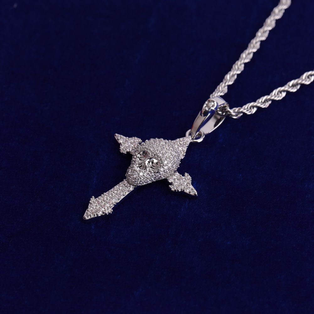 Moissanite Diamond Skull Cross Blinged Out  Necklace