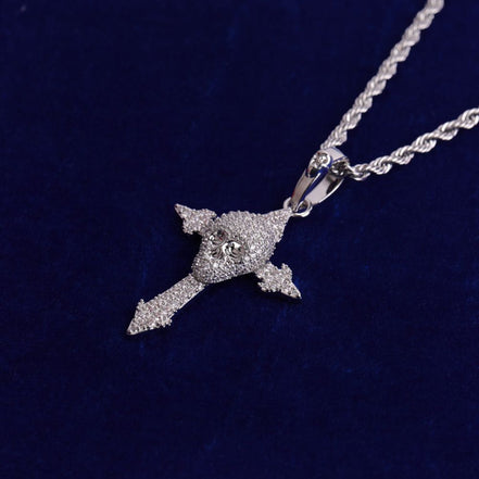 Moissanite Diamond Skull Cross Blinged Out  Necklace