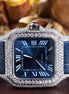 Blue Lather Belt Moissanite Diamond Watch Gift For Men's