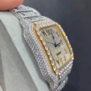 Moissanite Dual Tone Wrist Watch For Men's