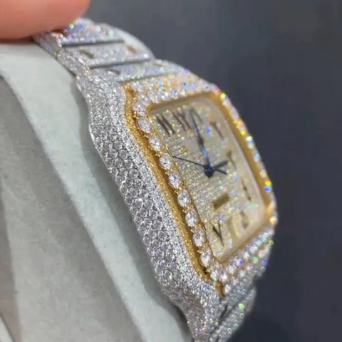 Moissanite Dual Tone Wrist Watch For Men's