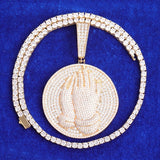 D Color Moissanite Praying Hand Round Shape Iced Out Pendant