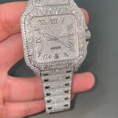 Fully Iced Out Moissnaite Diamond Roman Dial Watch