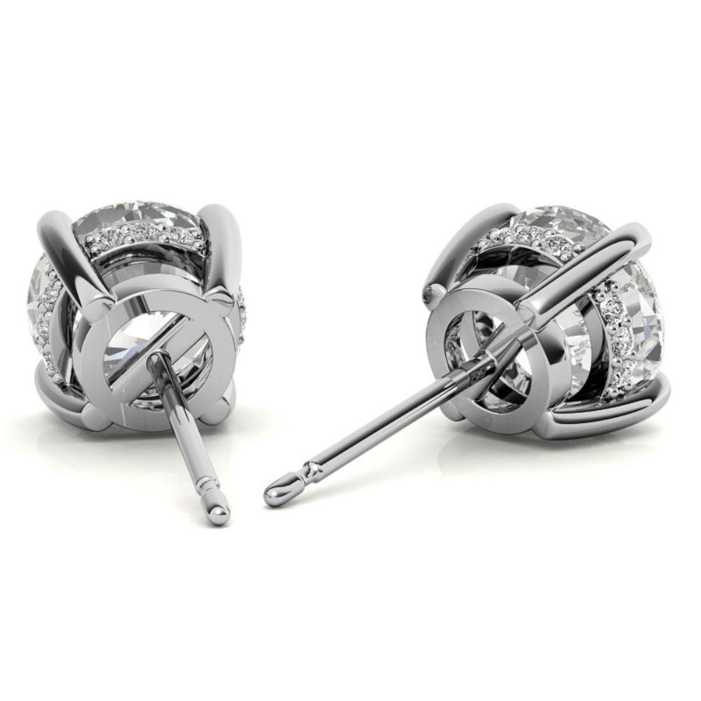 Hidden Halo Round Cut Moissanite Earrings For Her
