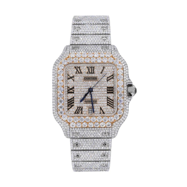 Rose & White Roman Numeric Bust Down Moissanite Watch