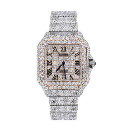 Rose & White Roman Numeric Bust Down Moissanite Watch