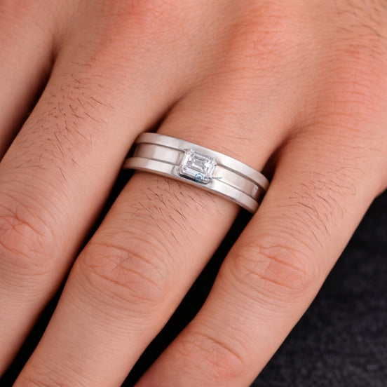 Emerald Cut Moissanite Bezel Set Solitaire Men's Ring