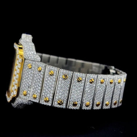 Yellow & White Skeleton Moissanite Automatic Watch