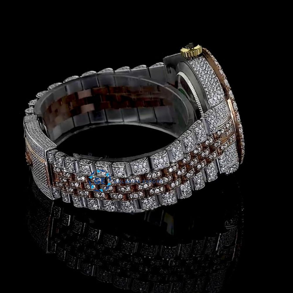 Dual Tone Automatic Rapper Style Moissanite Watch For Men's