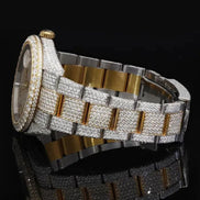 Dual Tone Iced Out Datejust Moissanite Wrist Watch
