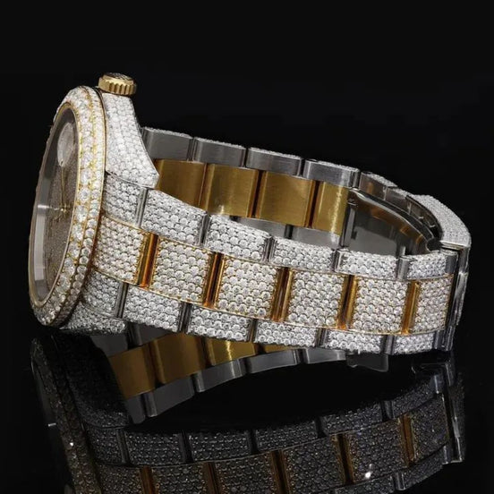 Dual Tone Iced Out Datejust Moissanite Wrist Watch
