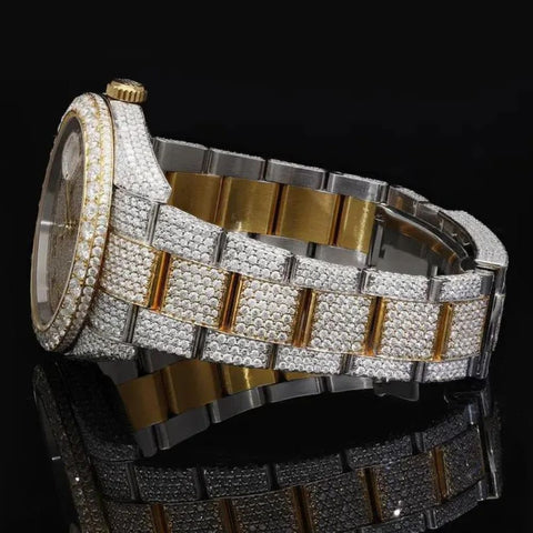 Dual Tone Iced Out Datejust Moissanite Wrist Watch