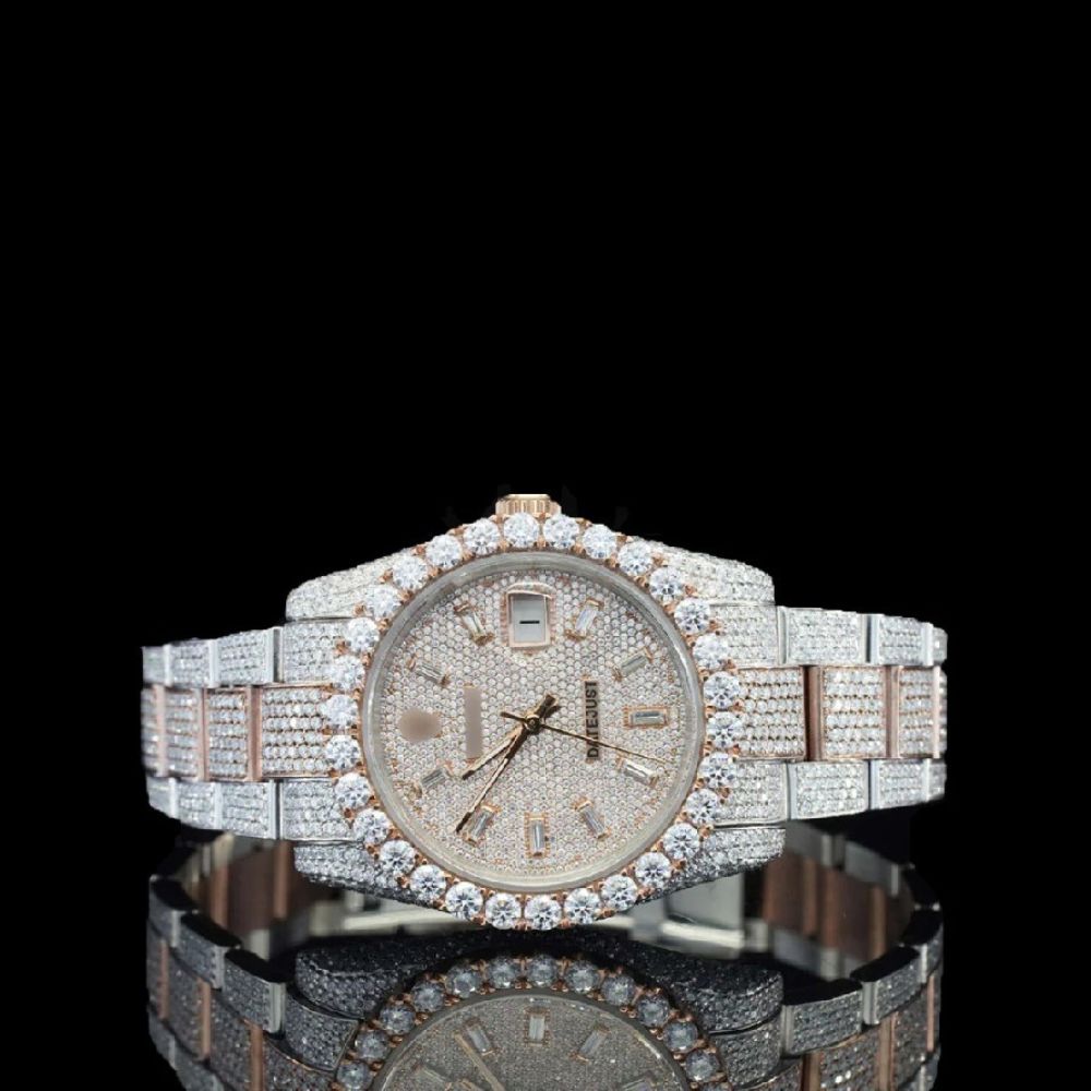 Rose & White Bust Down Moissanite Hip Hop Watch