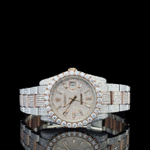 Rose & White Bust Down Moissanite Hip Hop Watch