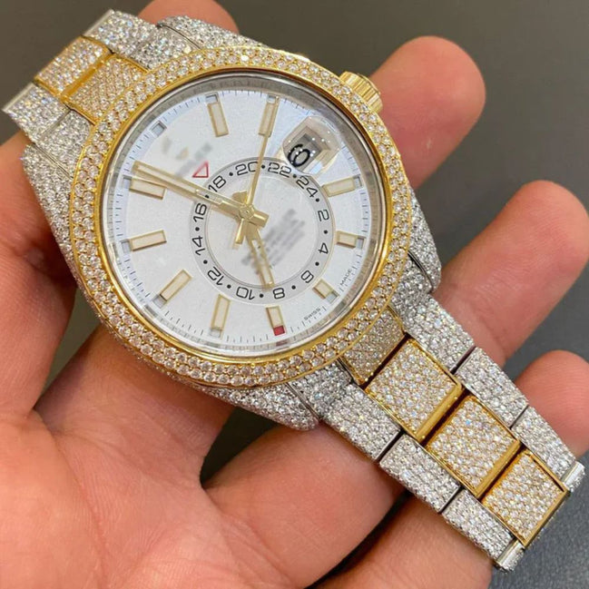 White Color Bolo Dial Moissanite Dual Tone Luxury Watch