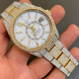 White Color Bolo Dial Moissanite Dual Tone Luxury Watch