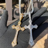 D Color Moissanite Cross Necklace For Men Baguette Pendant